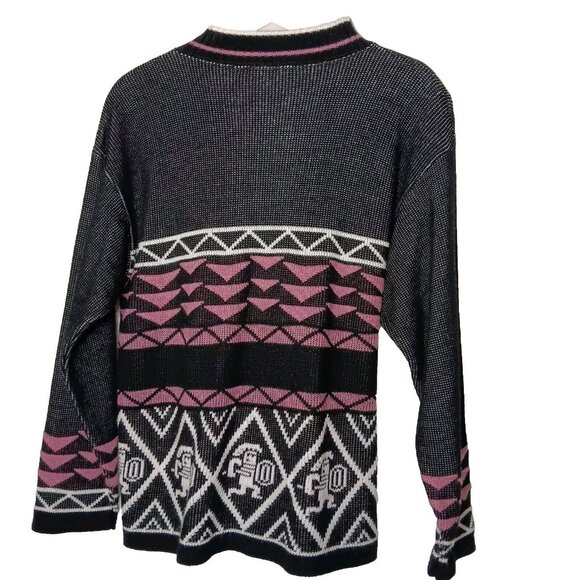 JC & Lewis Aztec Warrior M Sweater Women Black Pink Geometric Retro Vintage 80s - Picture 2 of 12